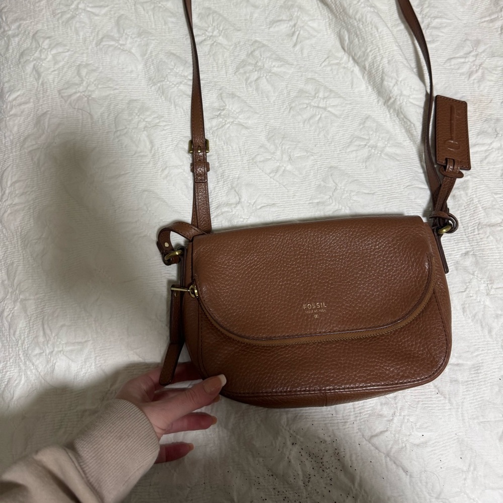 Fossil Tan Leather Crossbody Bag